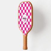 Geruite Roze witte geometrische retro monogram Pickleball Paddle (Links)