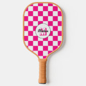 Geruite Roze witte geometrische retro monogram Pickleball Paddle (Achterkant)