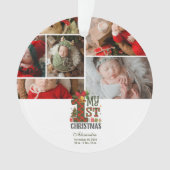 Geruite Rustic Eerste Kerstmis Ornament (voorkant)