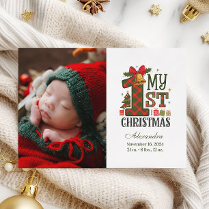 Geruite Rustic Foto Eerste Kerstmis Feestdagenkaart