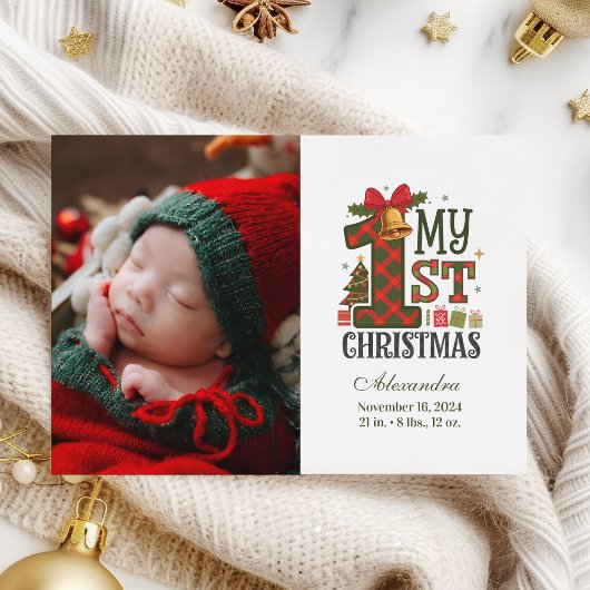 Geruite Rustic Foto Eerste Kerstmis Feestdagenkaart