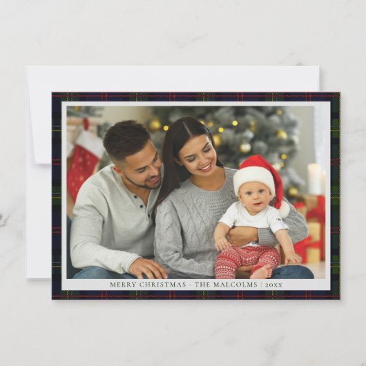 Geruite rustieke familie foto Malcolm Tartan Feestdagenkaart (Voorkant)