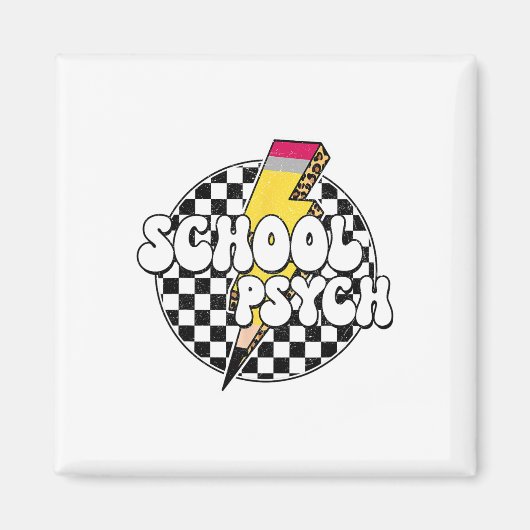 Geruite schoolpsycholoog potlood bliksemschicht magneet (Voorkant)