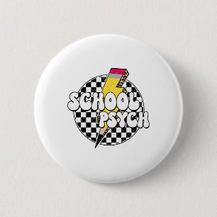 Geruite schoolpsycholoog potlood bliksemschicht ronde button 5,7 cm