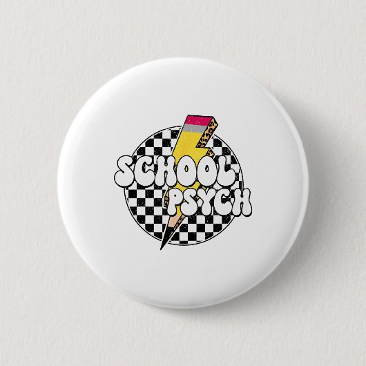 Geruite schoolpsycholoog potlood bliksemschicht ronde button 5,7 cm (Voorkant)