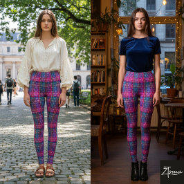 Geruite Schotse ruit Roze Paars Teal Neon Leggings