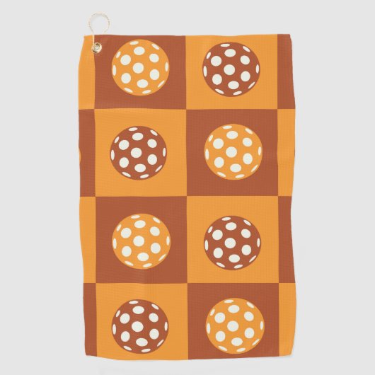 Geruite Sinaasappels en bruine pickleball ballen Golfhanddoek (Voorkant)
