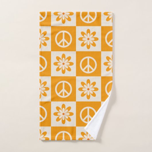 Geruite Sinaasappels Groovy Flowers en Vredesborde Bad Handdoek (Handdoek)