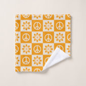 Geruite Sinaasappels Groovy Flowers en Vredesborde Bad Handdoek (Wasdoekje)