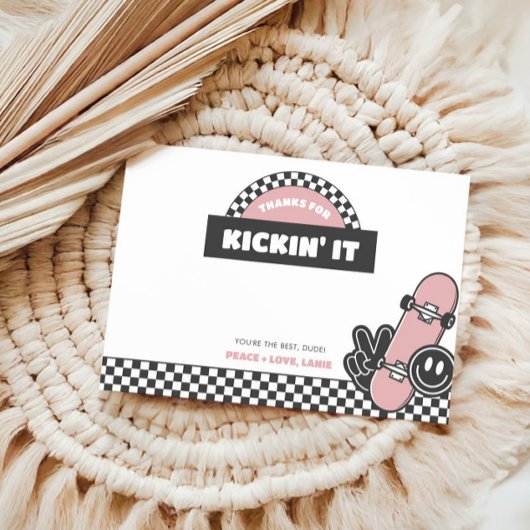 Geruite skateboard meisjes Groovy Rad Verjaardag Bedankkaart