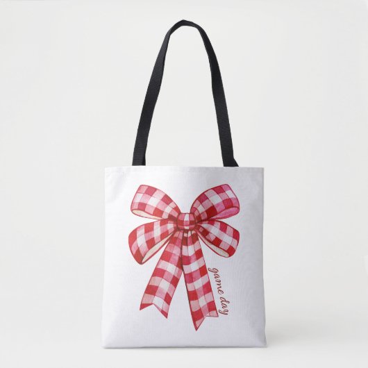 Geruite spel dag strik geruite vrouwen tote bag (Voorkant)