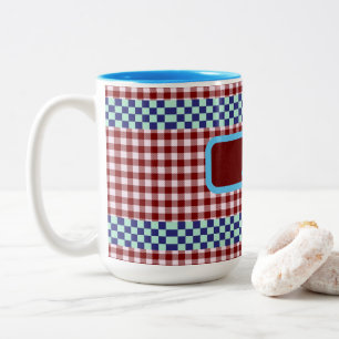 Geruite stof met naam tweekleurige koffiemok