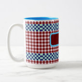 Geruite stof met naam tweekleurige koffiemok (Links)