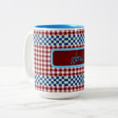 Geruite stof met naam tweekleurige koffiemok (Voorkant links)