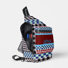 Geruite stof met persoonlijke naam sling bag