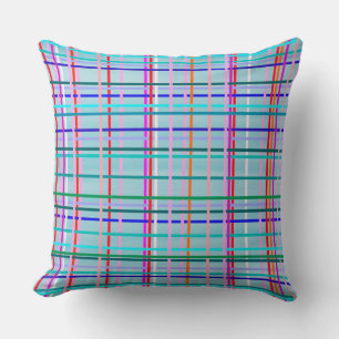 geruite strepenpatroon multicolor blauw kussen