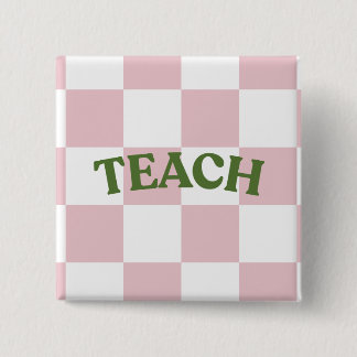 Geruite “Teach” Knop Vierkante Button 5,1 Cm