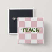 Geruite “Teach” Knop Vierkante Button 5,1 Cm (Voorkant /achterkant)