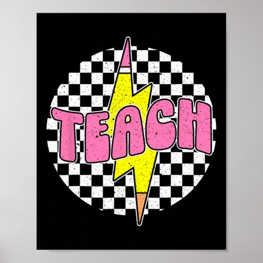 Geruite Teach Pencil Bliksemschicht Terug Naar Sch Poster (Voorkant)