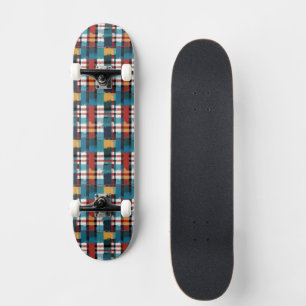 Geruite Teal Rood Geel Wit Persoonlijk Skateboard