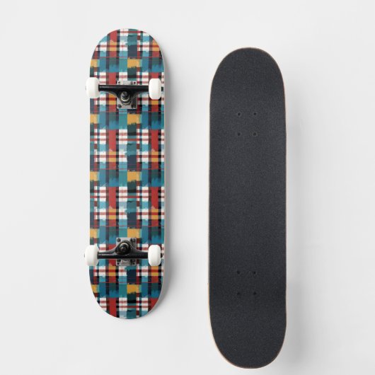 Geruite Teal Rood Geel Wit Persoonlijk Skateboard (Voorkant)
