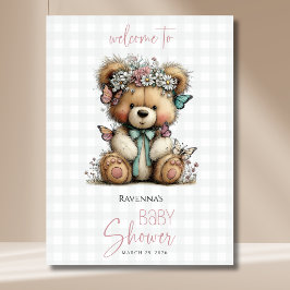 Geruite Teddy Butterfly Daisy Baby Shower Welkom Poster