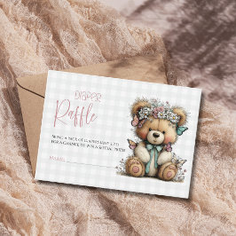 Geruite Teddybeer Daisy Baby Shower Luierraffle Informatiekaartje