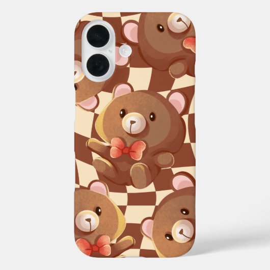 'Geruite Teddybeer' iPhone 16 Hoesje (Achterkant)