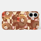 'Geruite Teddybeer' iPhone 16 Hoesje (Achterkant (horizontaal))