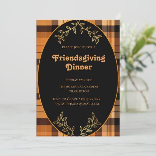 geruite teracotta tinten Friendsgiving Kaart (Staand voorkant)