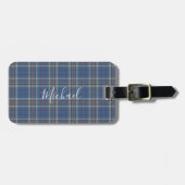 Geruite Thompson Blau Grijs Script Custom Tartan Bagagelabel (Voorkant horizontaal)
