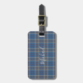 Geruite Thompson Blau Grijs Script Custom Tartan Bagagelabel (Voorkant verticaal)