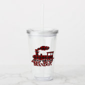 Geruite trein gepersonaliseerd acryl drinkbeker (Voorkant)
