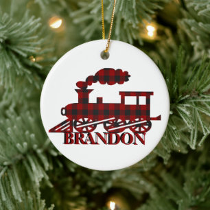 Geruite trein gepersonaliseerd keramisch ornament