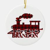 Geruite trein gepersonaliseerd keramisch ornament (Voorkant)
