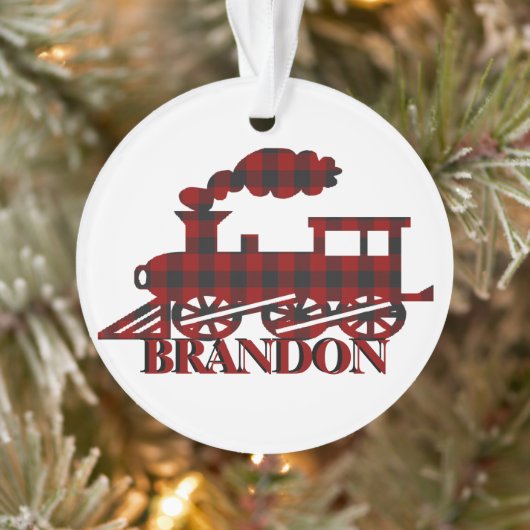 Geruite trein gepersonaliseerd  ornament (Boom)