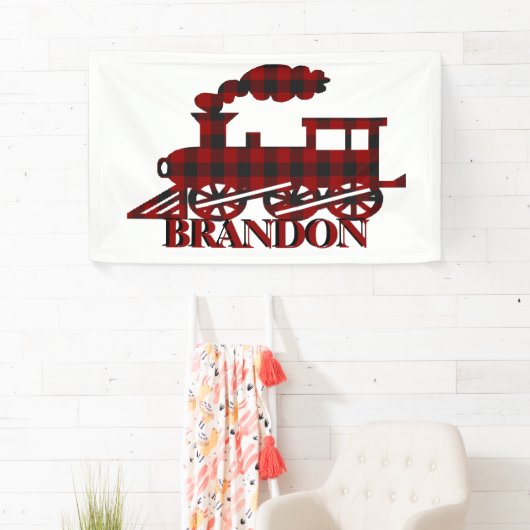 Geruite trein gepersonaliseerd spandoek (Insitu)