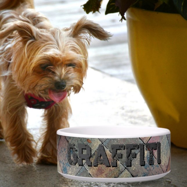 Geruite Urban Grunge Grey Brick Pet Bowl Voerbakje (Creator heeft geüpload)