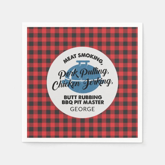 Geruite Vaderdag Rustieke BBQ Vader Gepersonalisee Servet (Voorkant)