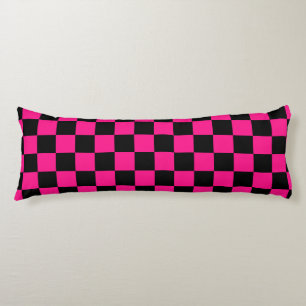 Geruite vakken heet roze zwart geometrisch retro lichaamskussen