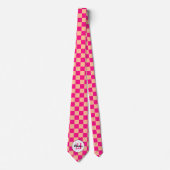 Geruite vakken perzik hete roze retro Monogram Stropdas (Voorkant)