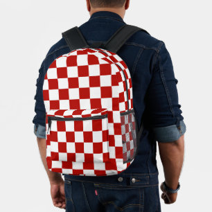 Geruite vakken rood wit geometrisch retro bedrukte rugzak