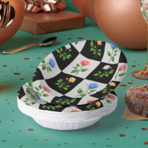 Geruite veelkleurige Rozen bloemontwerp Papieren Kommen