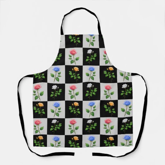 Geruite veelkleurige Rozen bloemontwerp Schort (Voorkant)