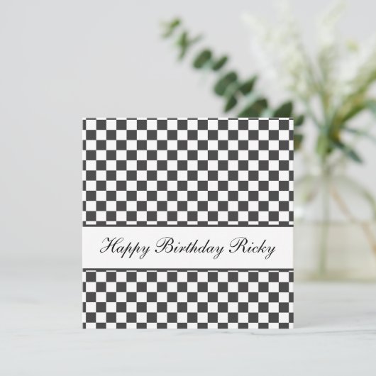 Geruite verjaardagsuitnodiging kaart (Staand voorkant)