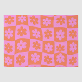 Geruite Vervormde Retro Roze en Oranje Bloemen Tissuepapier