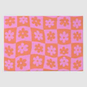 Geruite Vervormde Retro Roze en Oranje Bloemen Tissuepapier