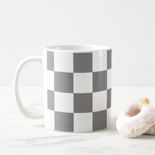 Geruite vierkanten Grijs en Wit geometrische retro Koffiemok (Met donut)