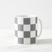 Geruite vierkanten Grijs en Wit geometrische retro Koffiemok (Voorkant rechts)