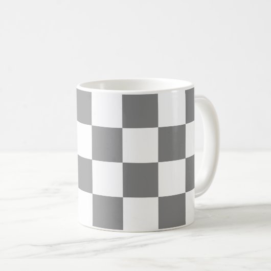 Geruite vierkanten Grijs en Wit geometrische retro Koffiemok (Voorkant rechts)